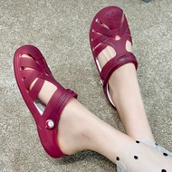 Croc Giày Nữ Mùa Hè Jelly Sandal Nữ Thời Trang Hàn Quốc Đế Bằng Chống Trơn Trượt Giày Đi Biển Mới Ngọt Ngào Sinh Viên Dép