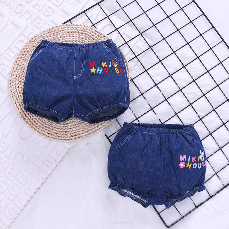 miki children's clothing *PP pants 2021 Summer money for male and female children pure cotton cartoon Alphabet Bear Rabbit Embroidered Denim Shorts