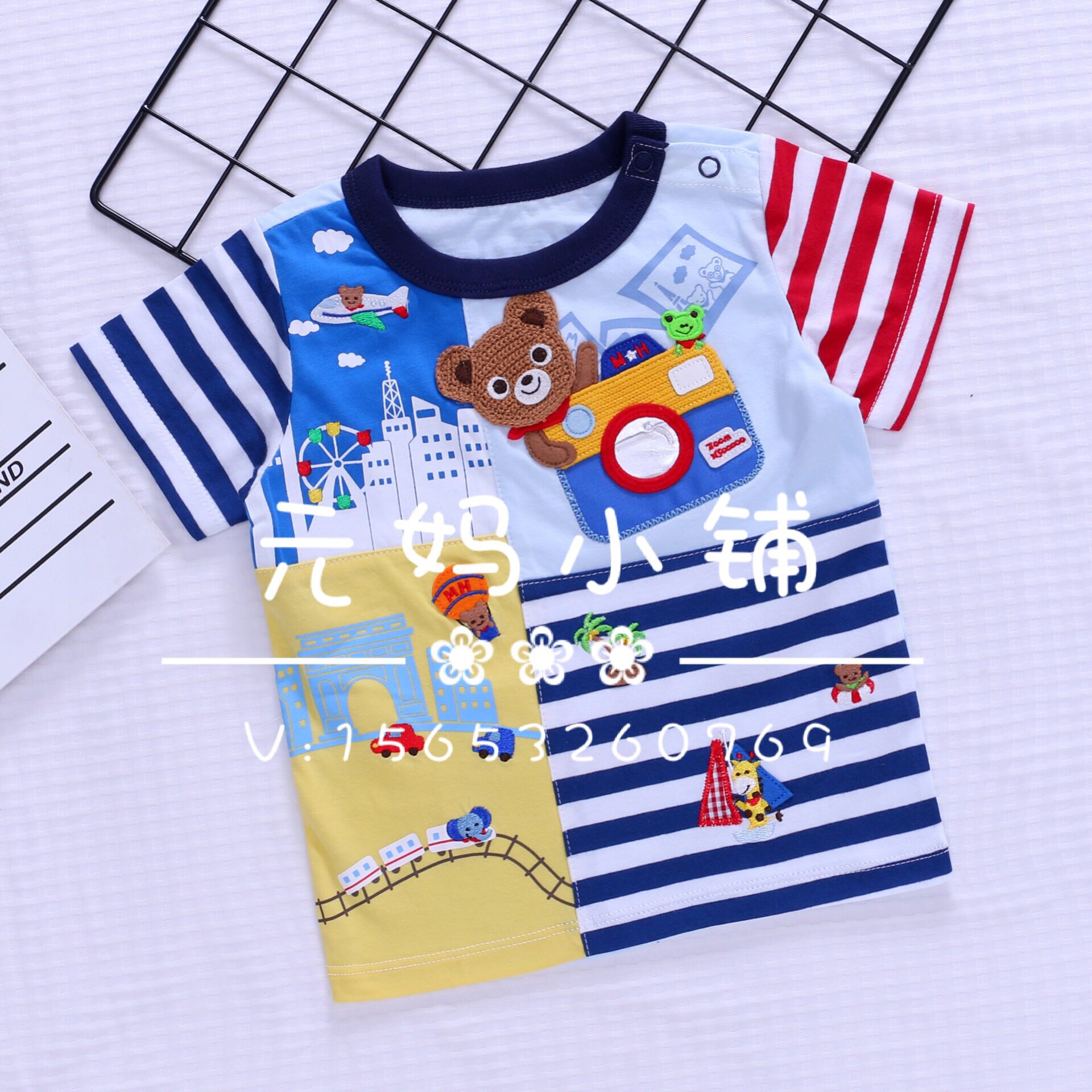 Exploits recommended 20 years new summer style children's clothing four-palace-style camera embroidered pure cotton short sleeve amusement park shorts