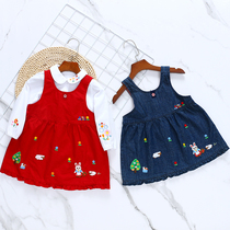 miki childrens clothing 2021 new summer-style childrens clothing Giant Cartoon Sheep Rabbit Embroidered Harness Skirt Dress Dress