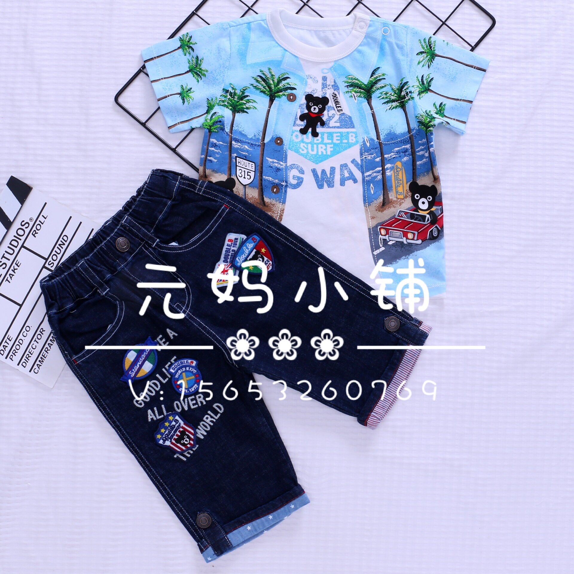 Popular models recommended 20-year new summer children's clothing cotton coconut tree holiday style black bear embroidery short-sleeved Yuanmajia