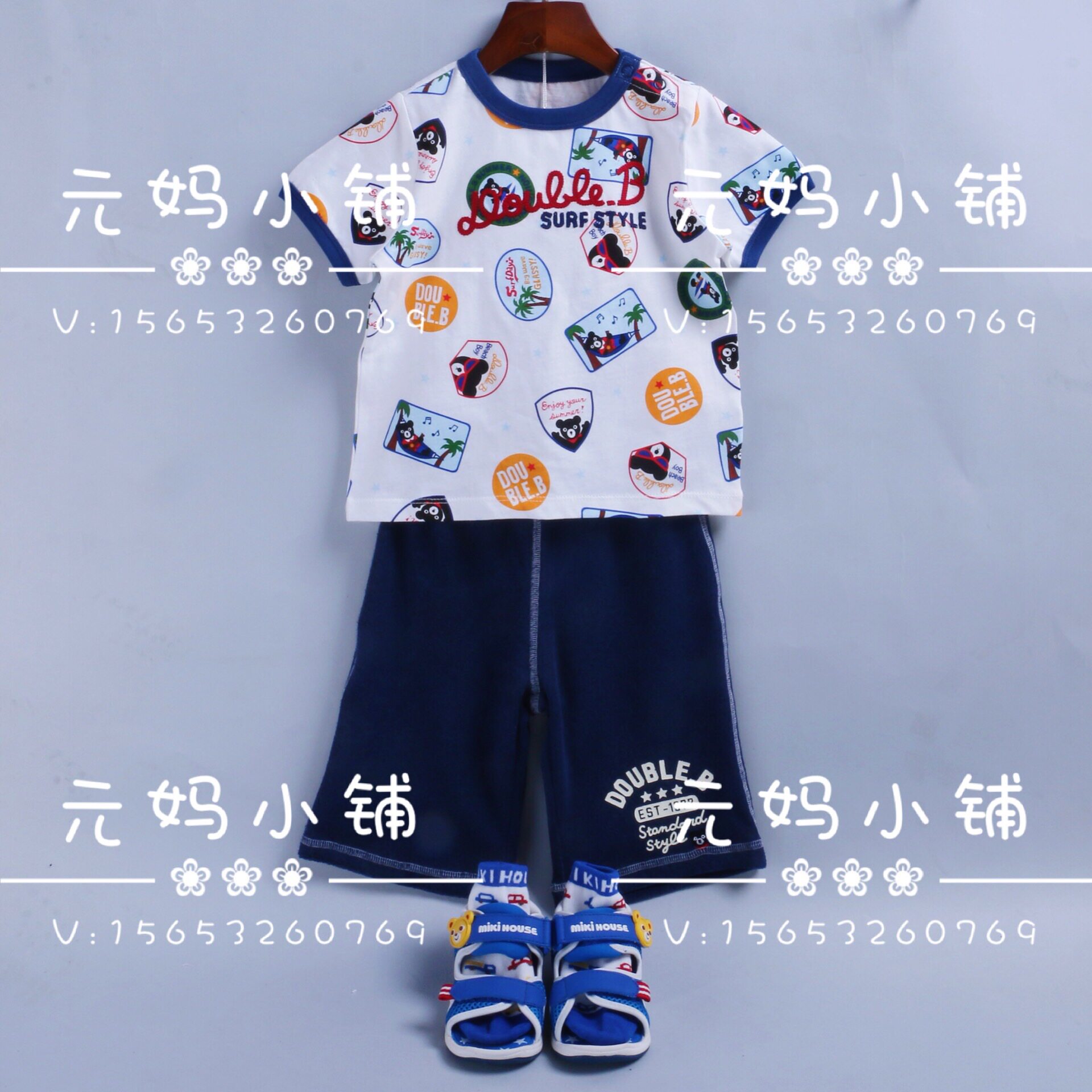 miki children's clothing 2021 new summer style male treasure cartoon black bear towel cloth casual shorts badge short sleeve