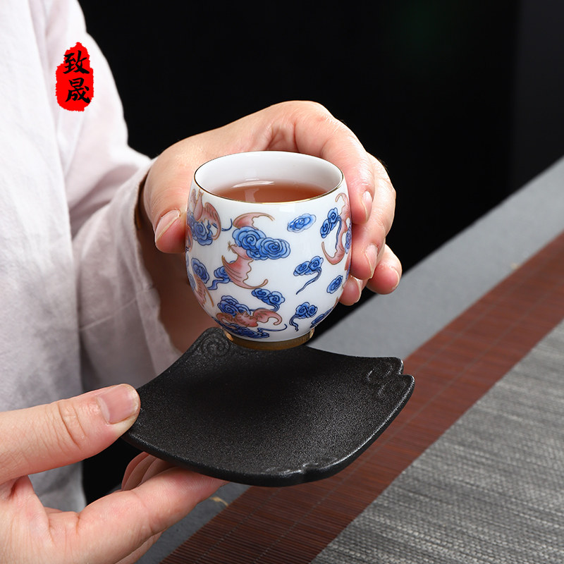 Zhisheng tea cup mat tea ceremony ceramic home simple kung fu tea mat tea set accessories coarse pottery cup holder heat insulation coaster