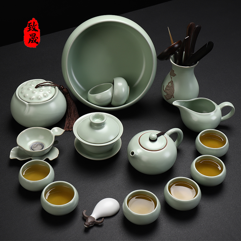 Ruyao tea set set household simple tea office kung fu tea set ceramic whole teapot tea cup dry bubble tea tray