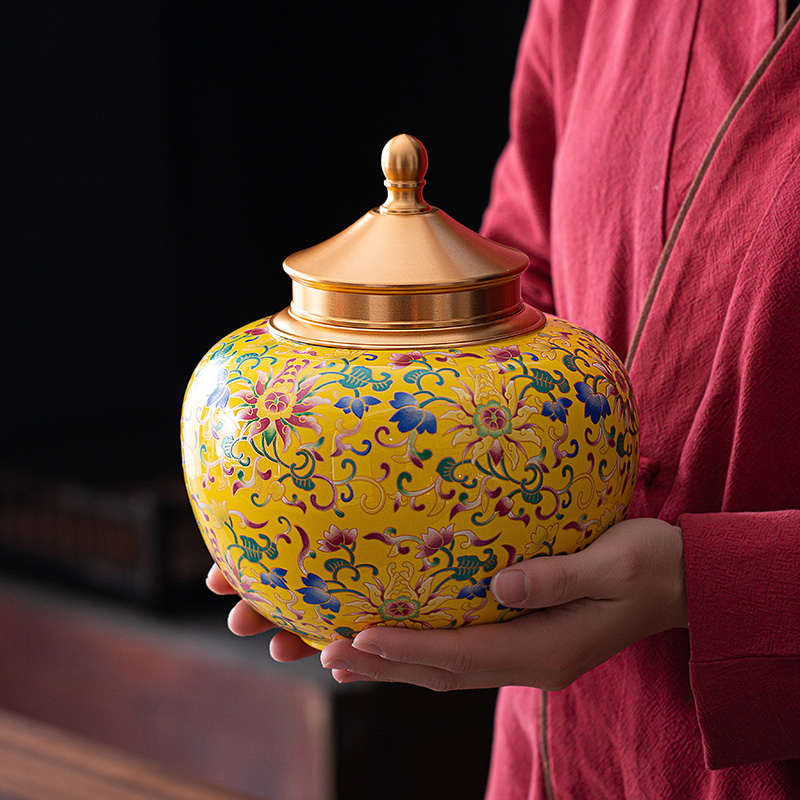 Zhitan Titan Enamel Color Tea Leaves Jar ceramic Large Number of Hermetic Tank Storage Tank Upscale Home Office Ceramic Jar