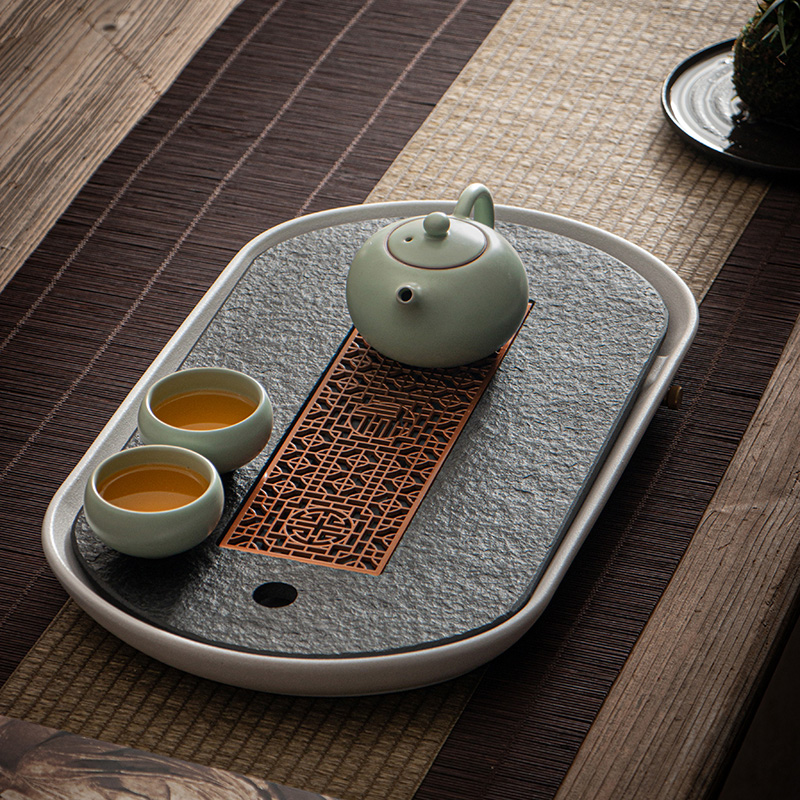 Zhisheng Wujinshi tea tray household kung fu tea set ceramic water storage tray simple dry bubble tray stone tea table tea sea