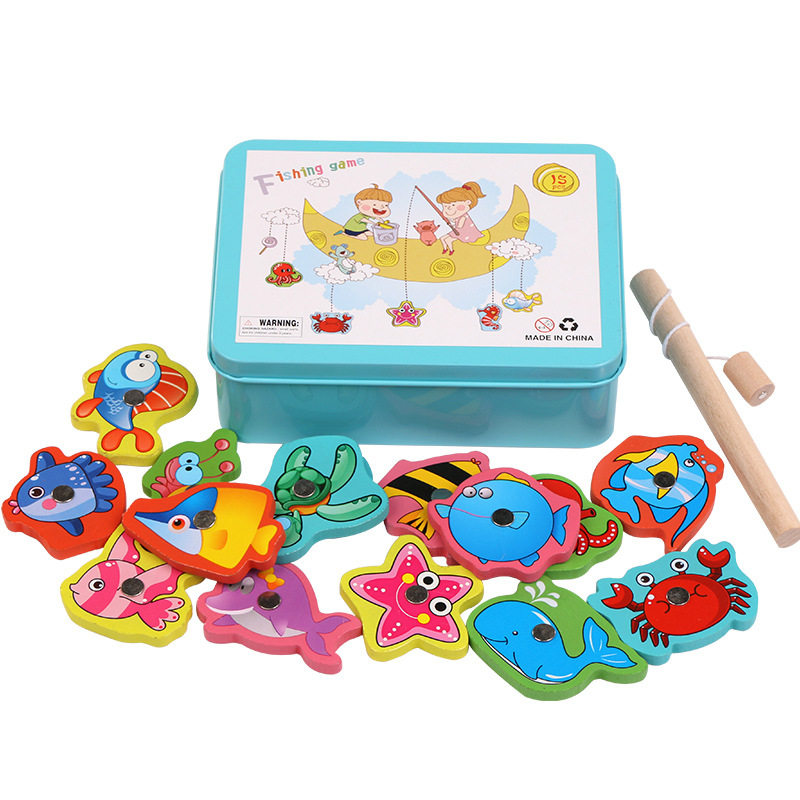Magnetic Magnet Magnetic Small Cat Fishing Toy Pool Baby Early Lessons Wisdom Baby Boy Child Wood Small Fish Suit
