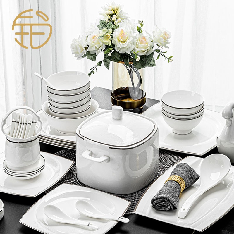 Platinum Yuan-chen High-end Home Banquet Ceramic Bowl and Chopsticks Bowl of Dish Composition Cutlery Sets Over The Festival Send Gift Atmosphere Eurobone Porcelain