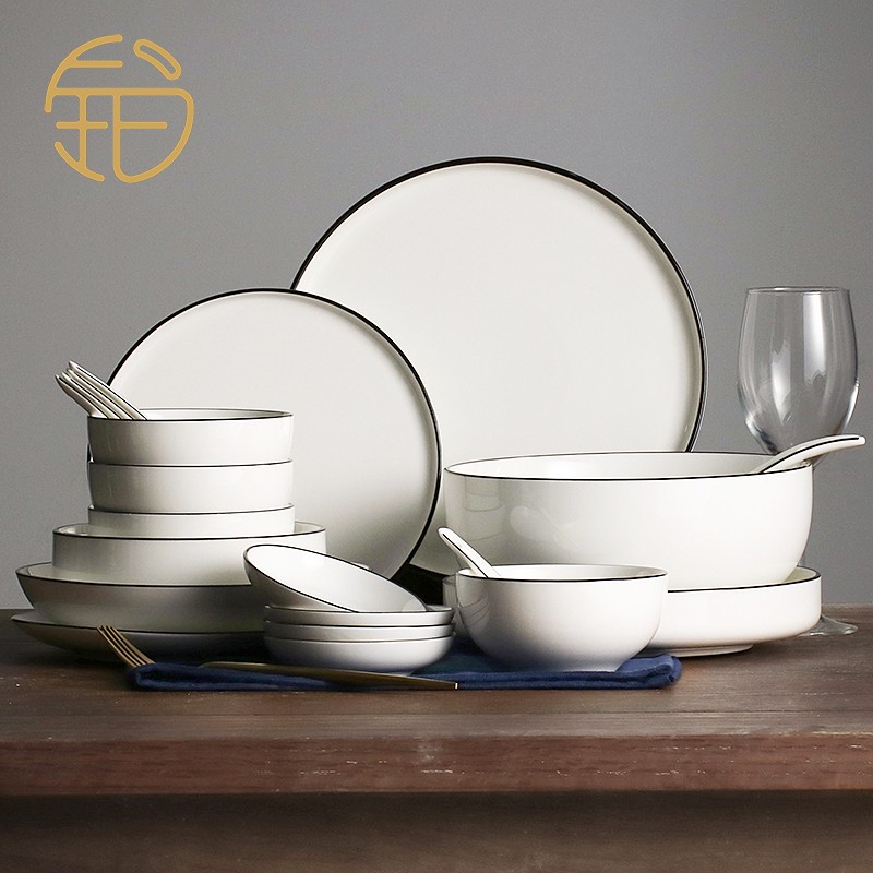 Platinum Yue Chen bowl set home Jingdezhen white porcelain tableware solid color Nordic simple bowl chopsticks plate high-end gift
