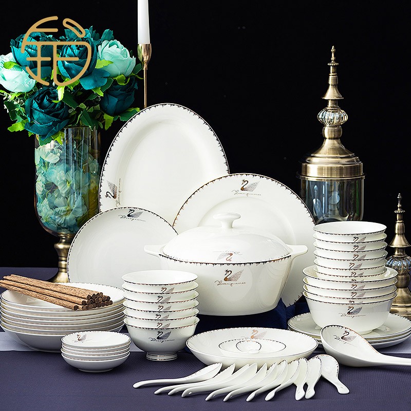 Platinum Yuhenery Boutique Dish Suit Home Jingdezhen Bone porcelain bowls Chopsticks Plate Eu Style Phnom Penh Tableware Upscale Gift