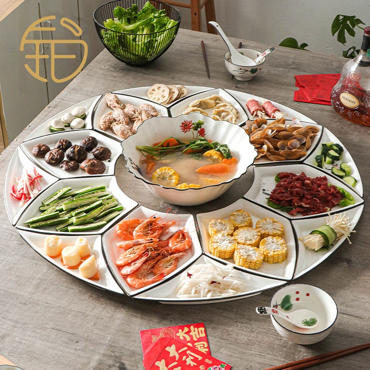 Platinum Yosen Boutique High-end Chinese Circular Dish Dish Set Creative Household Reunion Gift