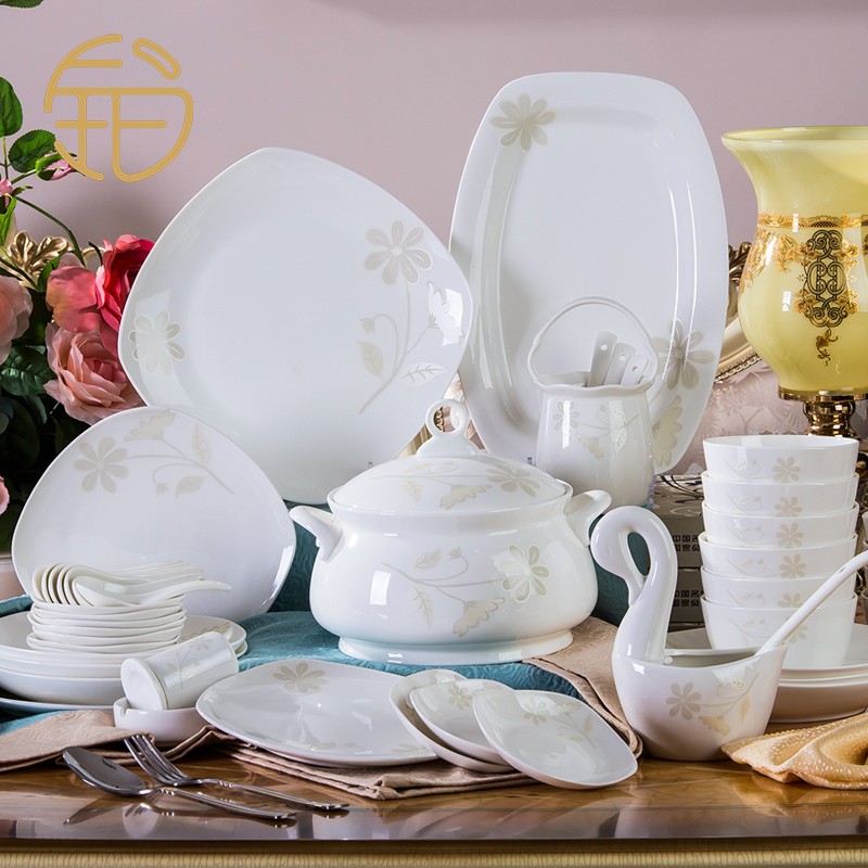 Platinum Yuechen high-end European dishes, bone china tableware set home warm gifts Jingdezhen bowl chopsticks ceramics