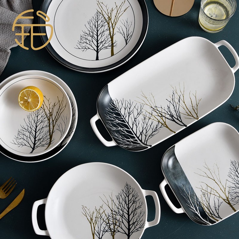 Platinum Yosen dish suit for Nordic wind ceramic dish dish disc combination high-grade glazed color dining room gift