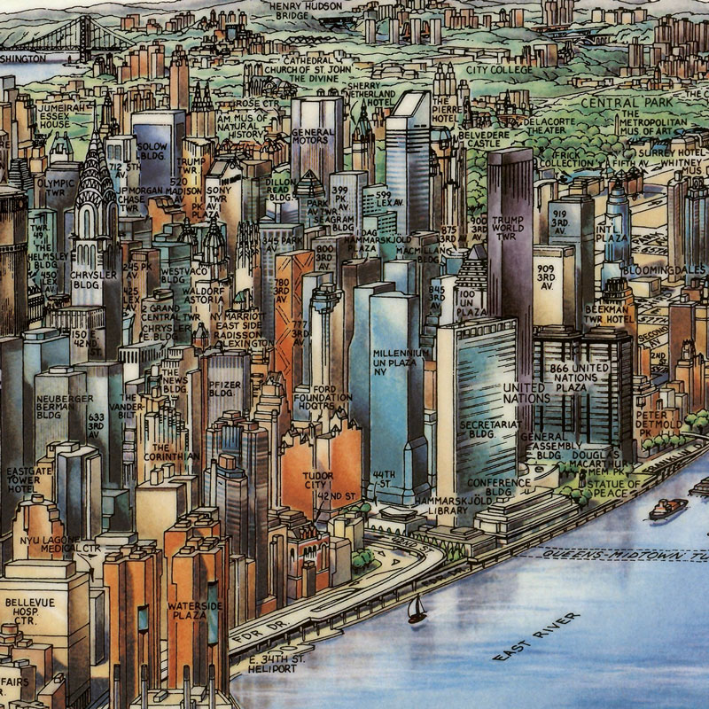 纽约曼哈顿鸟瞰地图 Manhattan,New York-Unique Media