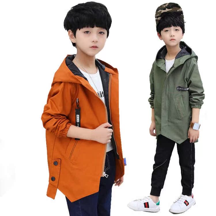 2019 chàng trai mùa xuân váy mới của Hàn Quốc phiên bản của mùa xuân và mùa thu áo bông trẻ em áo gió trong mặc cậu bé lớn trẻ em đội mũ trùm đầu của.