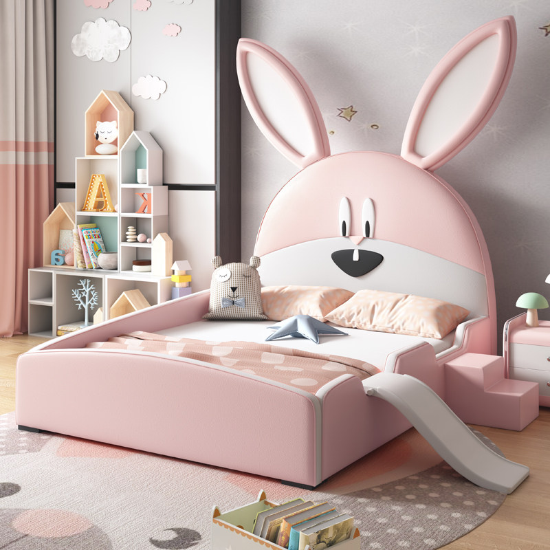Modern minimalist children's bed girl princess rabbit bed 1 5 m soft - bed soft - bag bed storage guardrail bed