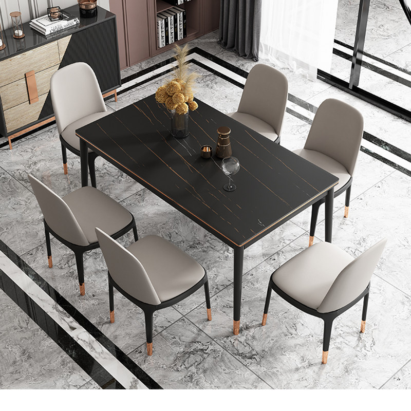Italian light luxury dining table solid wood dining table home small apartment modern minimalist marble rock slab dining table and chair combination
