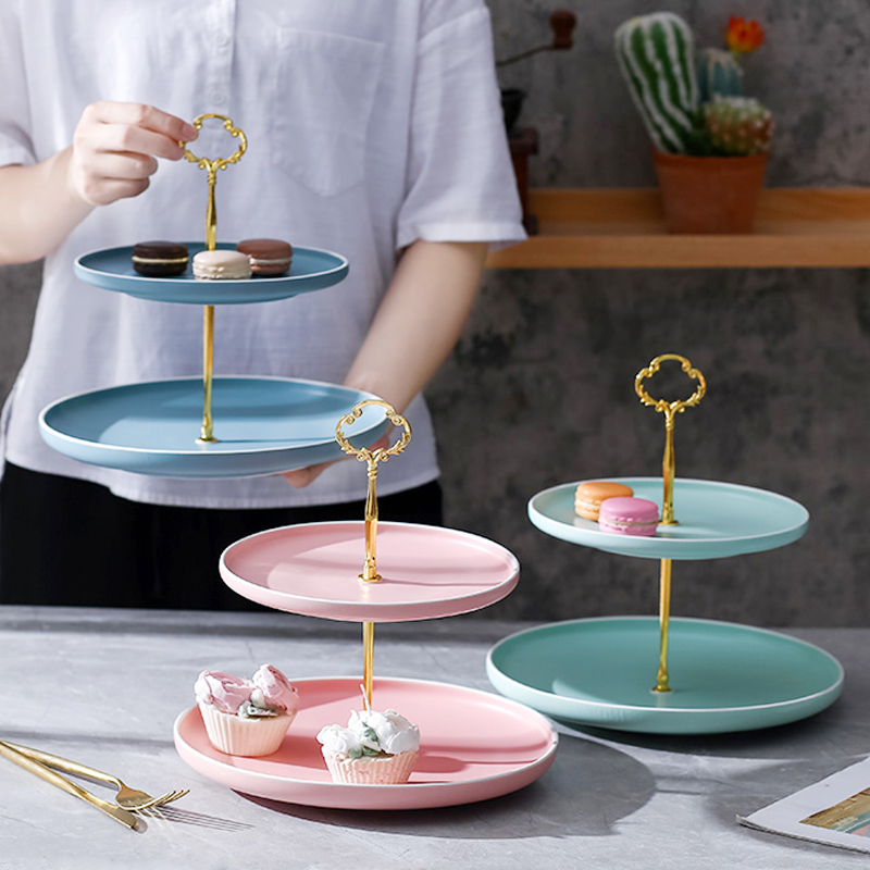Nordic ceramic dessert plate Household multi-layer fruit plate Dried fruit candy basket Cake refreshment living room coffee table Two-layer plate