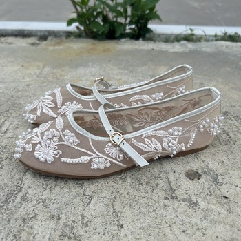 Flat-sole comfortable mesh pearl embroidered shallow-mouthed single shoes Flat-sole comfortable mesh pearl embroidered shallow-mouthed single shoes