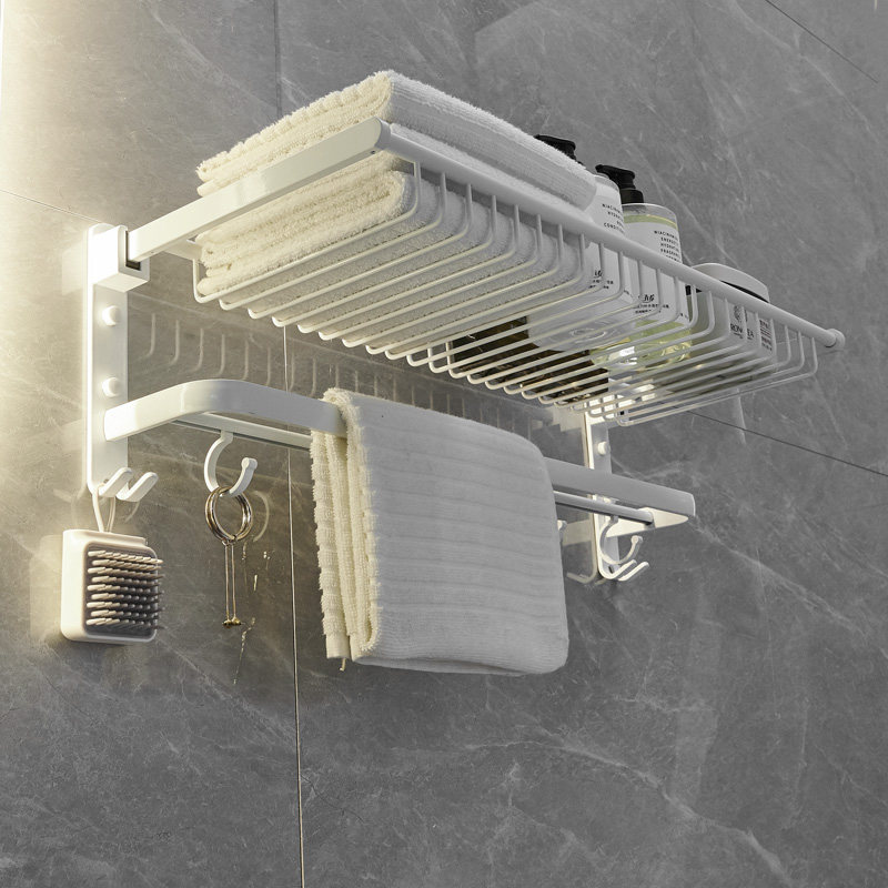 Nordic Bathroom Hair Towel Rack Free From Punching Makeup Room Shelf Wall White Bath Towels Folding Toilet Containing Deck