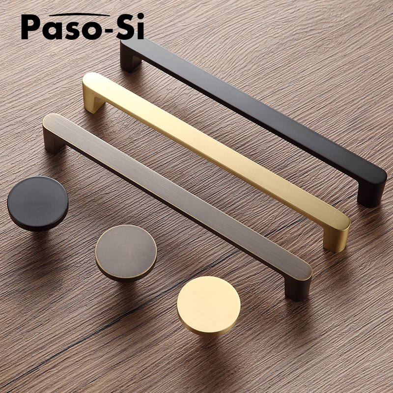 All copper cabinet door handle Golden modern simple brass light luxury wardrobe cabinet drawer pure copper single hole round handle