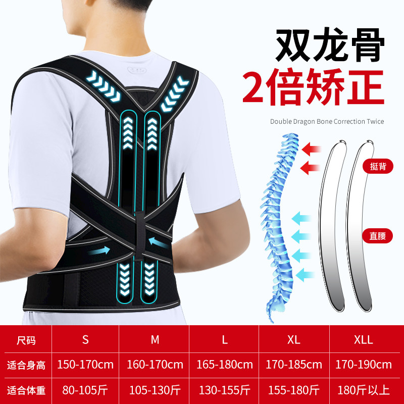 Strengthening Adult Black Double Dragon Bone Support with 2x Correction Power for Stable Spine and Shoulder Opening Beauty Back