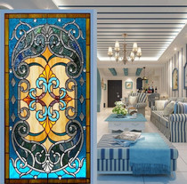 Colored art glass screen sliding light-transmitting window aisle entrance partition ceiling entry living room bathroom door
