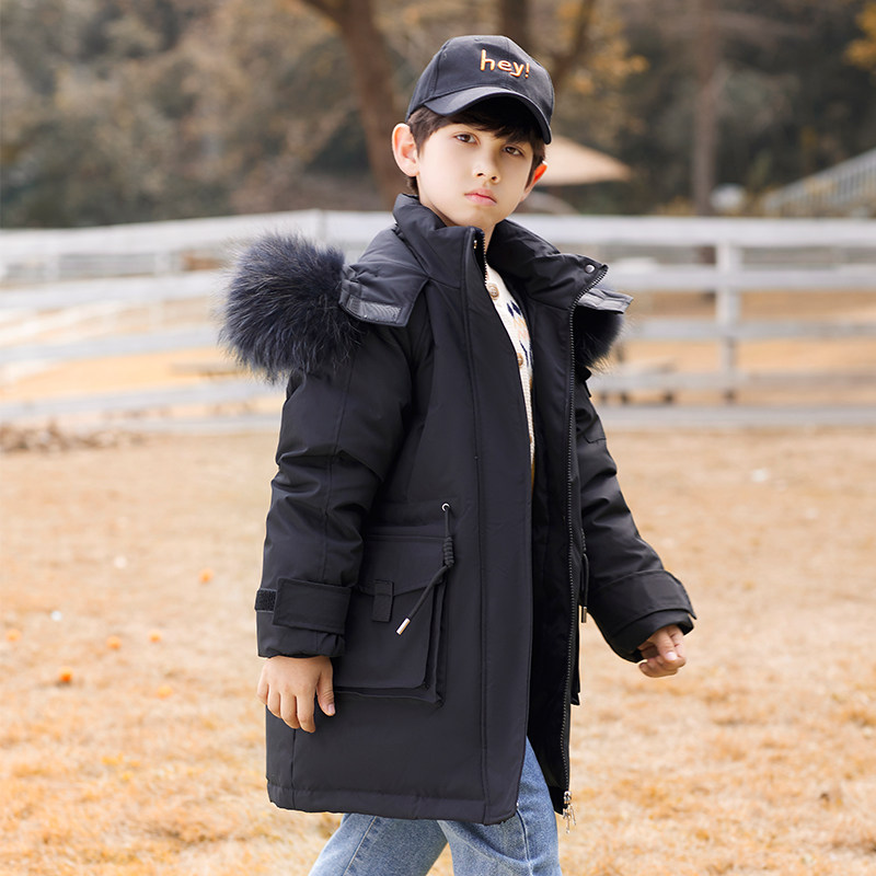 Children's down clothes boys in the long version of 2021 new foreign school Korean version of the big children thickened winter coat anti-season