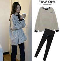 Pregnant Woman Autumn Clothing New Out Fashion Internet Red Pregnant Woman Suit Chaoma Loose Casual Spring Autumn Season Blouse Weight Loss and Weight Loss