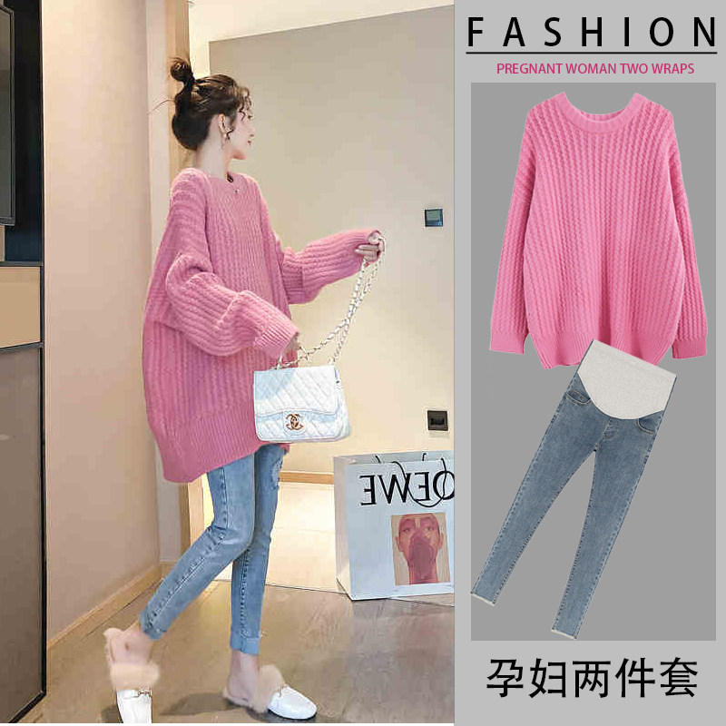 Pregnant Woman Autumn Clothing Out Fashion Nets Red Pregnant Women Suit Boomers Loose Casual Autumn winter sweater coat blouses