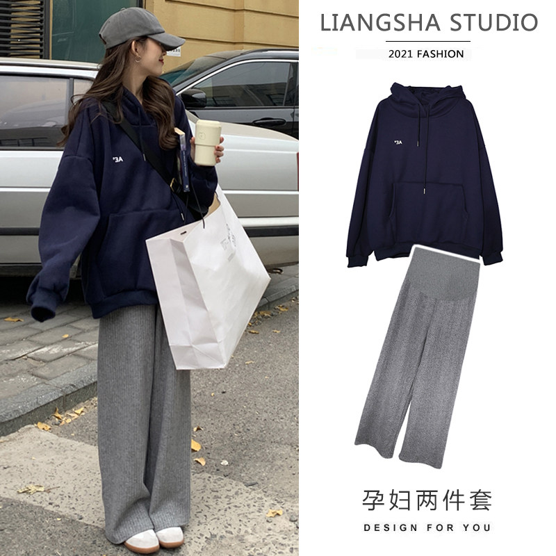 Pregnant women's autumn clothing Tidal Moms Loose Casual Spring Autumn Season Wee Clothes Out Fashion Nets Red Conspicuded Pregnant Women Suit Blouses