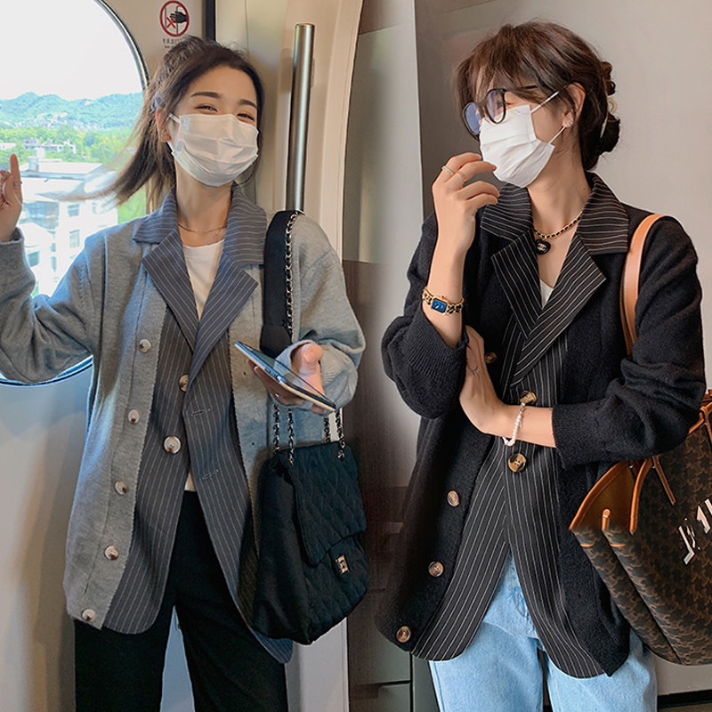 Pregnant woman Autumn Fashion out of fashion Net Red suit Chauma Loose Casual Spring Autumn Season Jacket THIN KNIT TWO PIECES