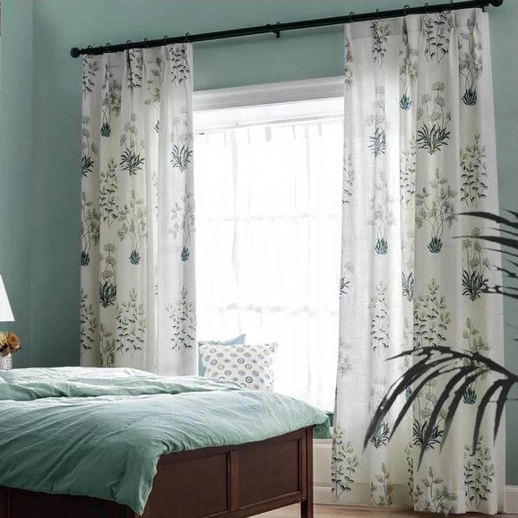 Floor-to-ceiling living room bedroom curtains Pastoral blue American Mediterranean curtains custom rural national door-to-door installation