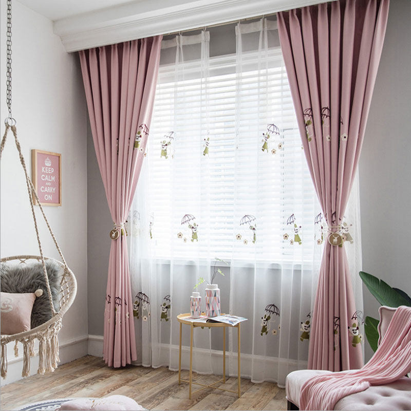 Children's room curtains simple cartoon mouse embroidery high precision high blackout modern matching yarn princess pink decoration