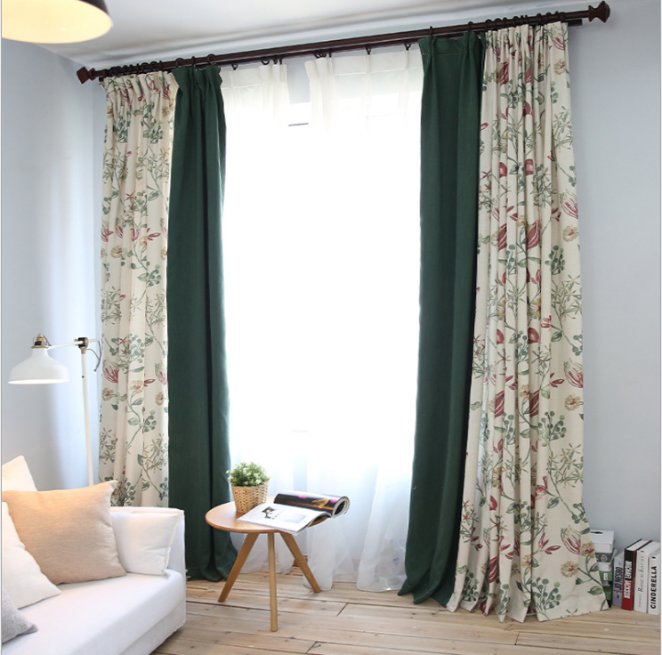 National door-to-door printing curtain screen curtain shading heat insulation bedroom Pastoral small fresh thickened house custom-made installation