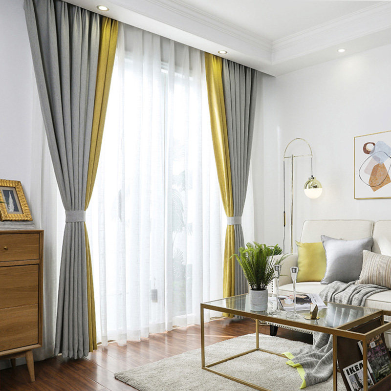 2020 curtain custom popular bedroom gray shade Simple Nordic modern seamless splicing living room door-to-door installation