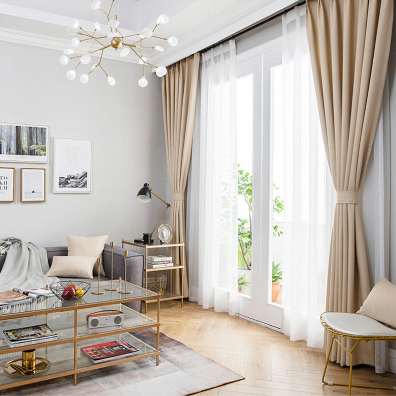 Cotton and linen curtain fabric Linen finished living room floor-to-ceiling window Balcony Solid color hook-up custom shade Bedroom bay window