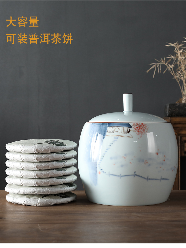 Hand - made ceramic tea pot puer tea cake storage tank is Chinese style household number happens tea cake moisture storage POTS