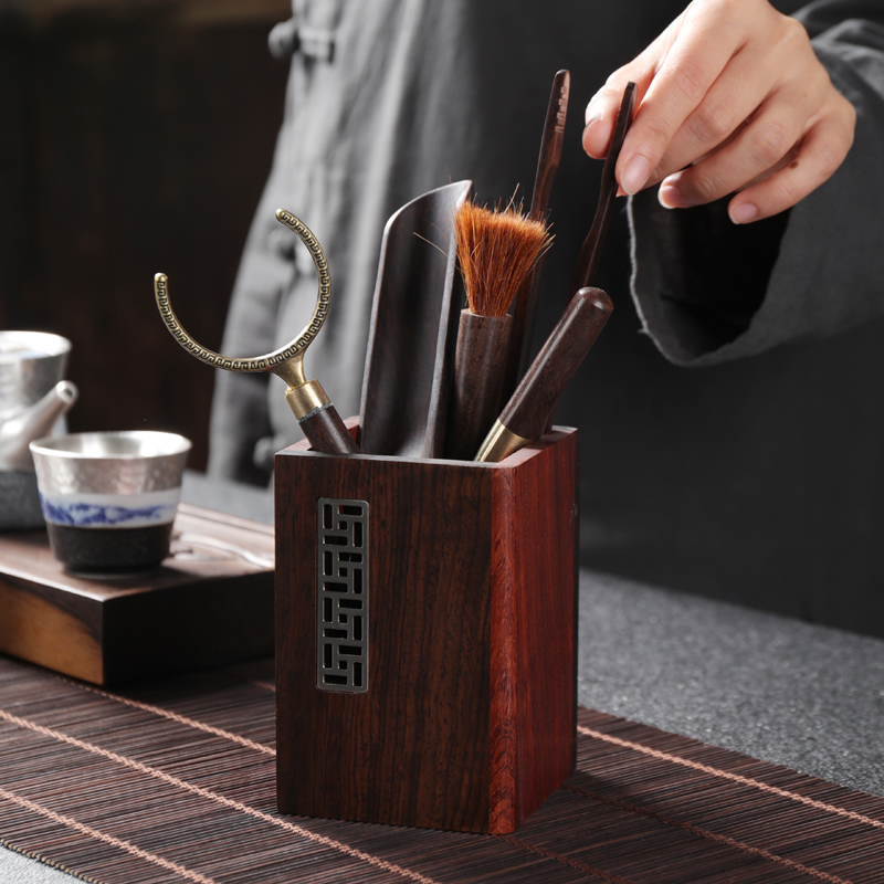 Tea tin, ebony Tea six gentleman 's suit cup the fork of a complete set of solid wood Tea art 6 gentleman kunfu Tea accessories furnishing articles