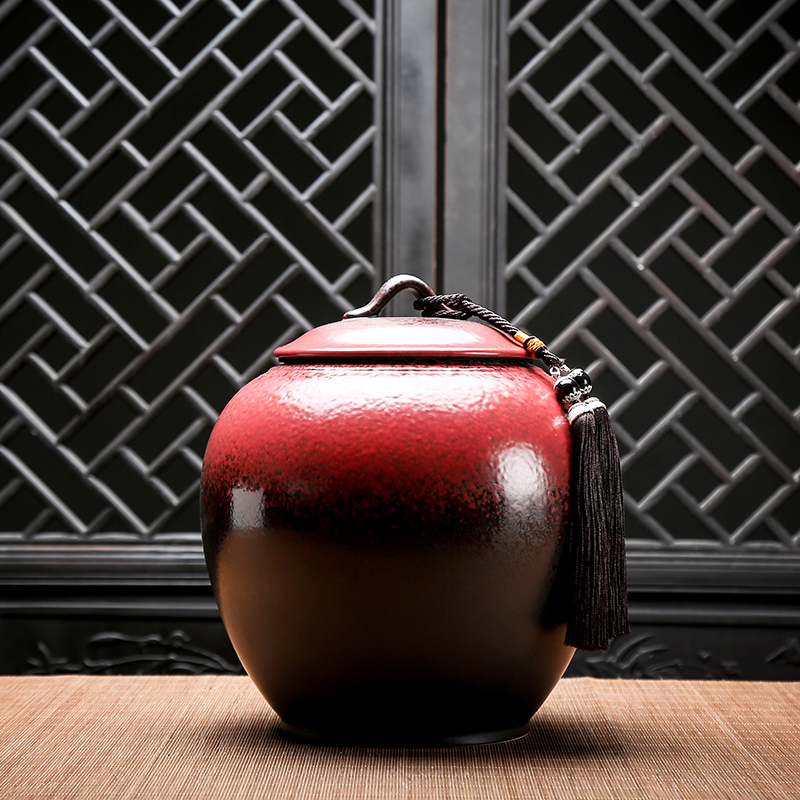 Retro up ceramic tea packing box pu 'er tea caddy fixings bucket number happens detong tea warehouse decoration POTS