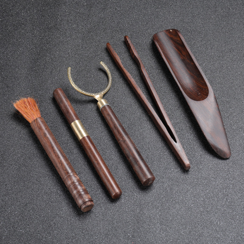 Tea tin, ebony Tea six gentleman 's suit cup the fork of a complete set of solid wood Tea art 6 gentleman kunfu Tea accessories furnishing articles
