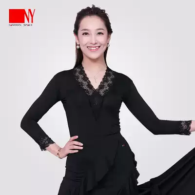 Nina art modern dance women's long sleeve shirt training suit lace national standard dance Latin social dance competition suit