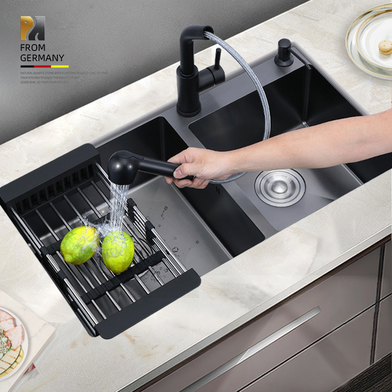 Rock Elephant Nano Kitchen Sink Double Sink Package 304 Stainless Steel Black Antibacterial Home Wash Basin Dishwashing Sink