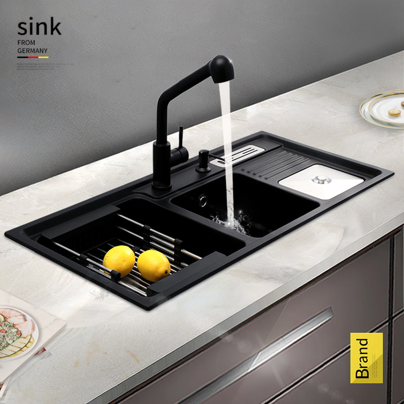 Iwaki quartz stone sink with knife holder kitchen three tanks granite basin large sink sink sink sink