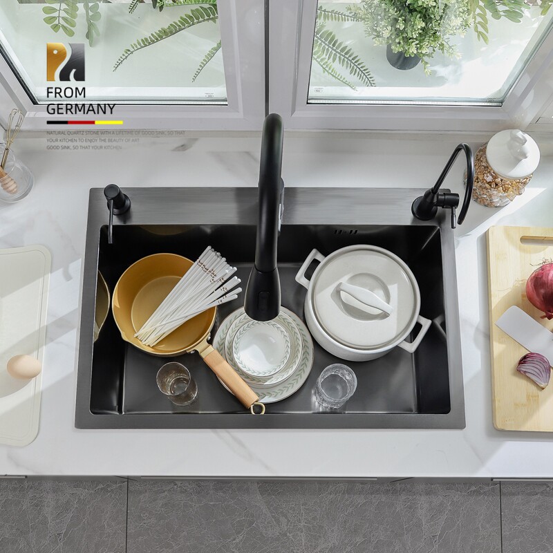 Rock Kitchen Sink Single Sink Nano Antibacterial 304 stainless steel Black Wash Vegetable Basin Pool Dishwashing Basin