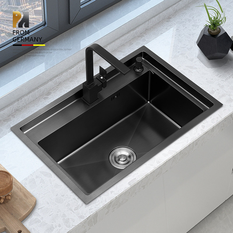 Rock Elephant Nano Kitchen Single Sink Handcrafted Trough sink Stainless Steel Black Antibacterial Home Wash-in-basin dishwashing pool