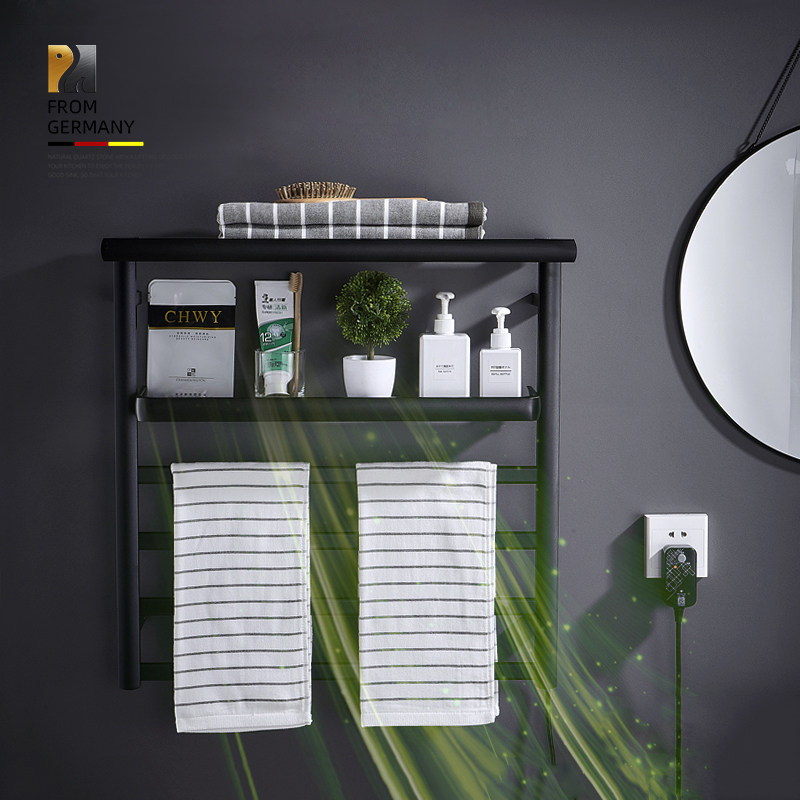 Panxiang smart electric heating towel rack drying rack antibacterial and mite constant temperature bathroom household black storage towel rack