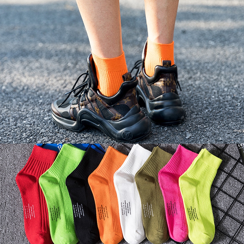 Mid-tube socks men's spring and autumn trend solid color deodorant mid-tube socks summer thin section mid-waist Japanese fluorescent green socks for men