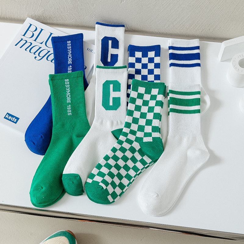 Klein Blue Socks for Boys, Mid-Calf, Pure Cotton, Odor-Resistant, Sports Long Socks, Basketball, Spring and Autumn, Youth, Trendy Socks for Women