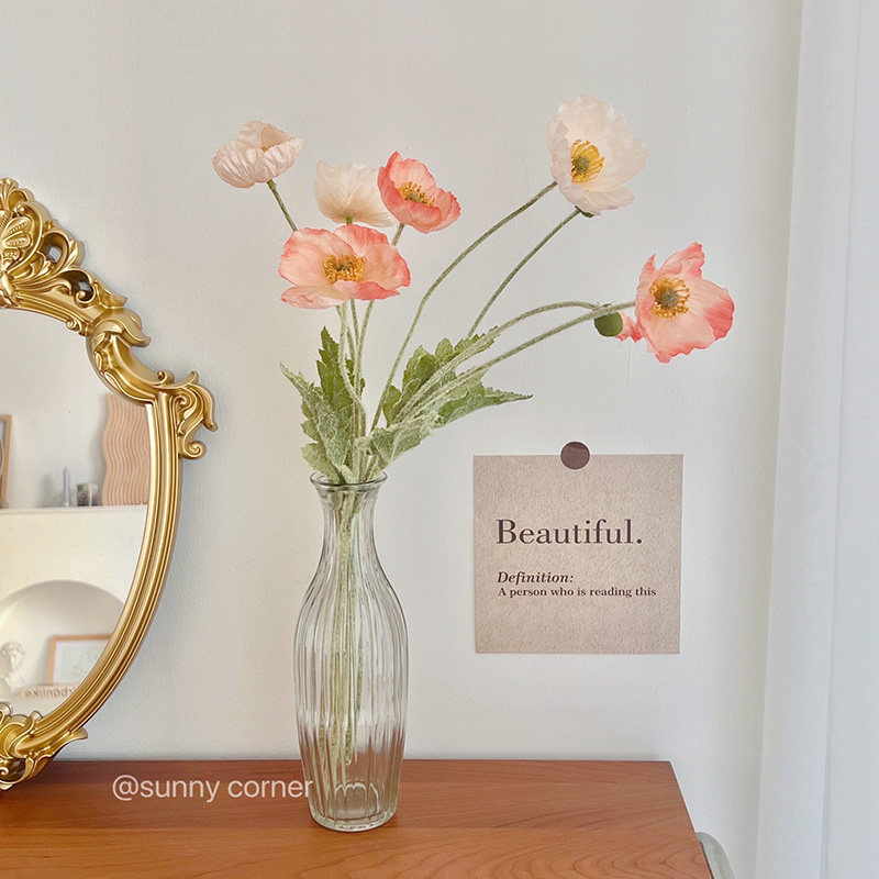 Oil painting Sensation Coral color Yu Beauty Poppy Flower Emulation Flowers and Flowers Flowers Bouquet Fake Flower livingroom decoration Furnishing Pendulum